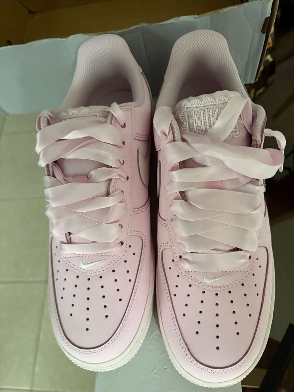 Nike Women's Air Force 1 Retro PRM Light Pink Satin-Laced Sneakers